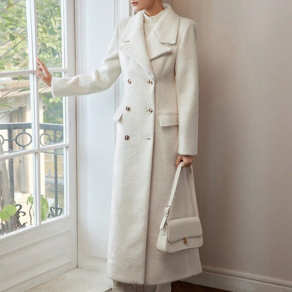 Apricot Elegant Women's Lapel Collar Pea Overcoat - Picture 1 of 8